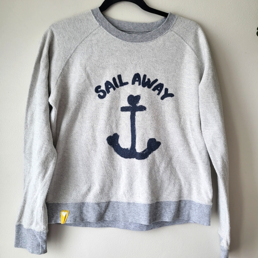 Kerri Rosenthal 100% cotton grey crew neck anchor inside out sweater Sz XS